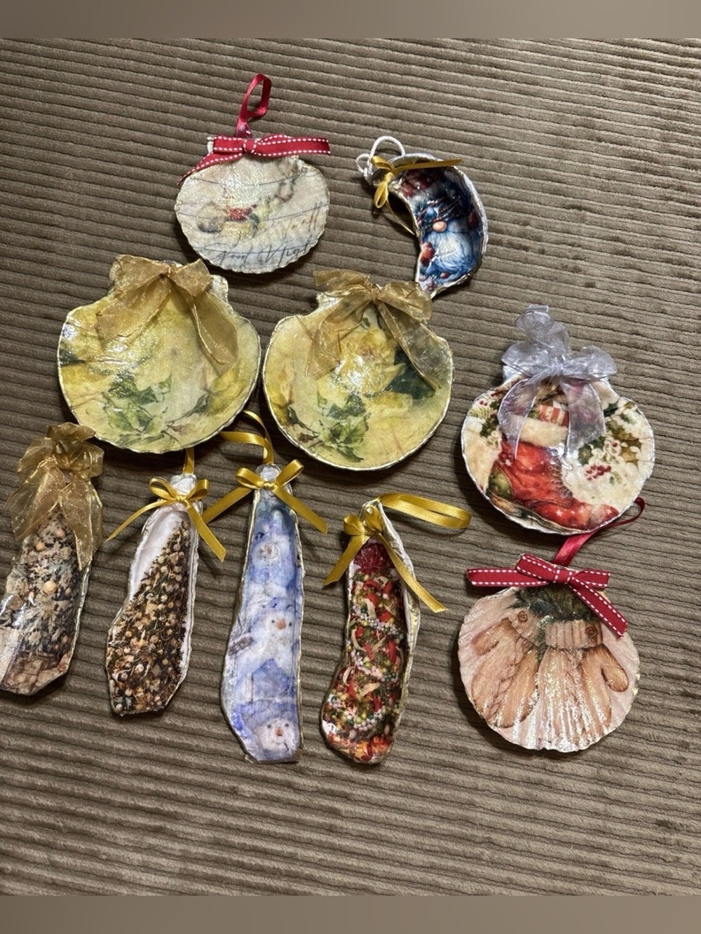Lot of 10 Sea Shell Crafted Christmas Tree Ornaments Holiday Decor Beach Ocean